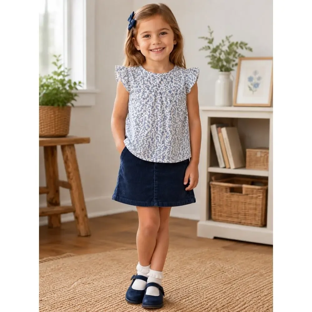 Ralph Lauren Girls' Floral Blouse & Corduroy Skirt Outfit Size 4